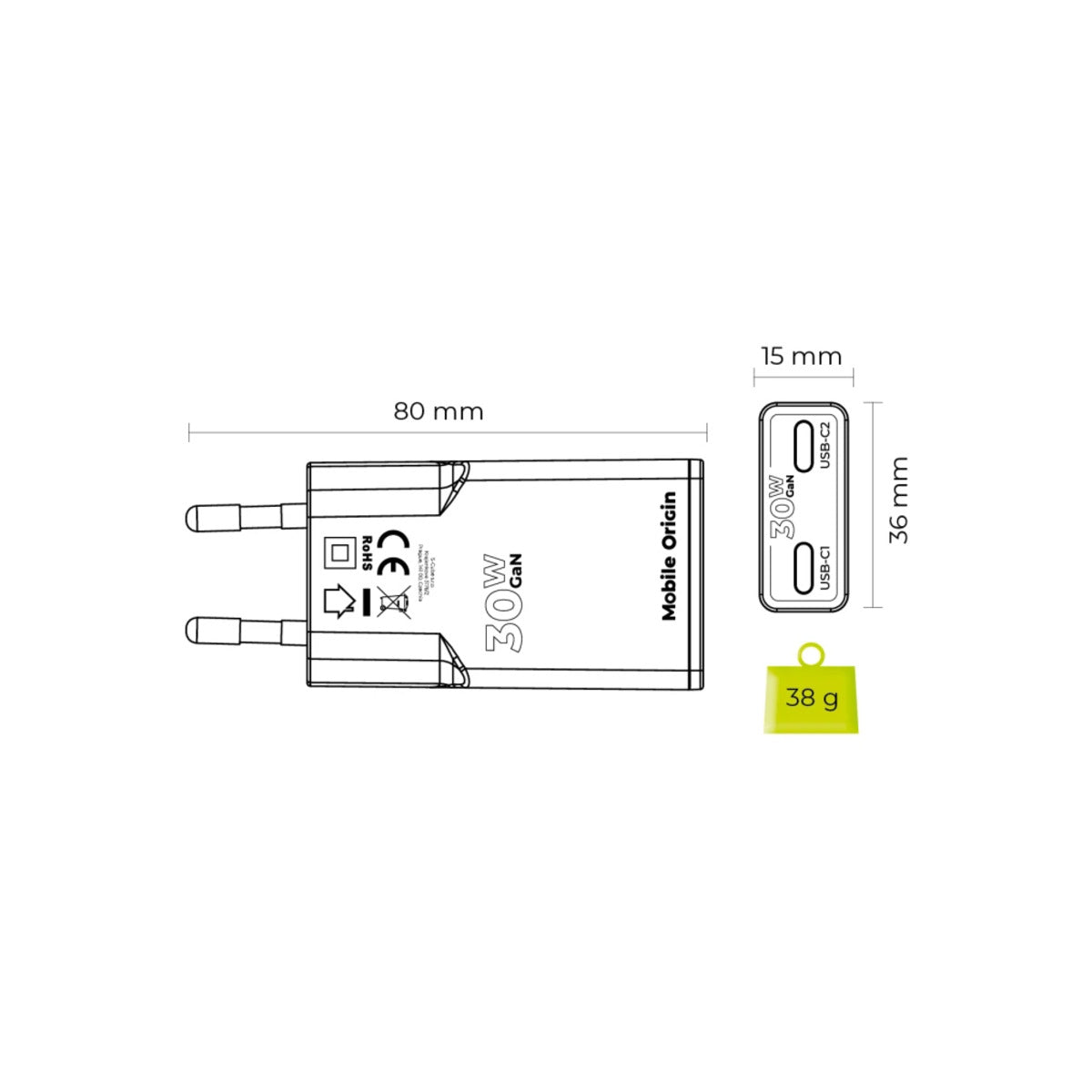 30W adaptér Mobile Origin GaN Slim Charger MO18 - bílý - iSTYLE CZ