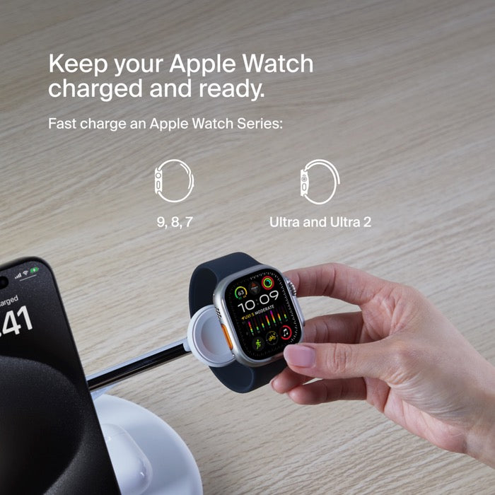 MagSafe bezdrátový nabíjecí stojan Belkin BoostCharge Pro 3in1 s Qi2 - bílý - iSTYLE CZ