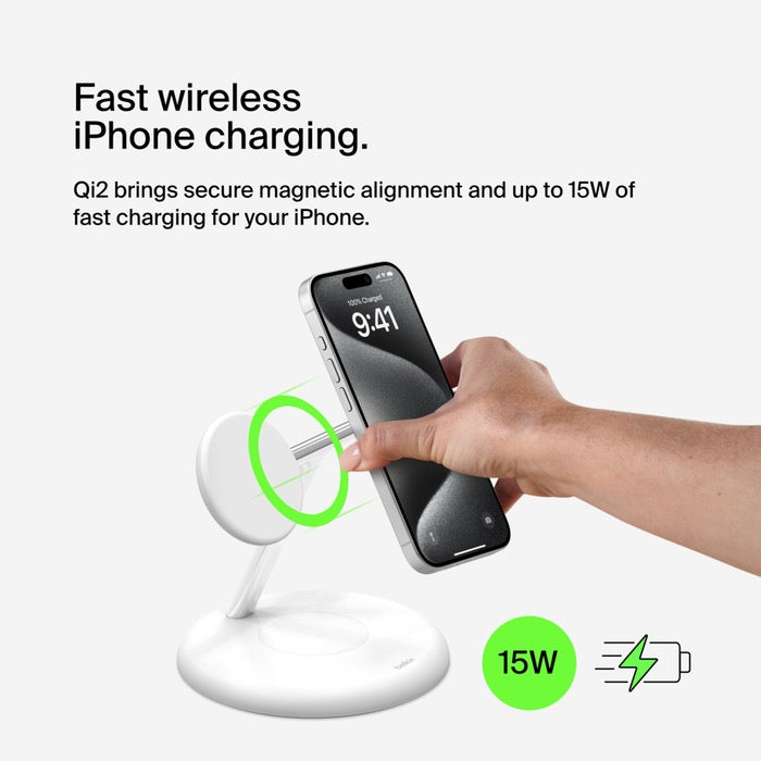 MagSafe bezdrátový nabíjecí stojan Belkin BoostCharge Pro 3in1 s Qi2 - bílý - iSTYLE CZ