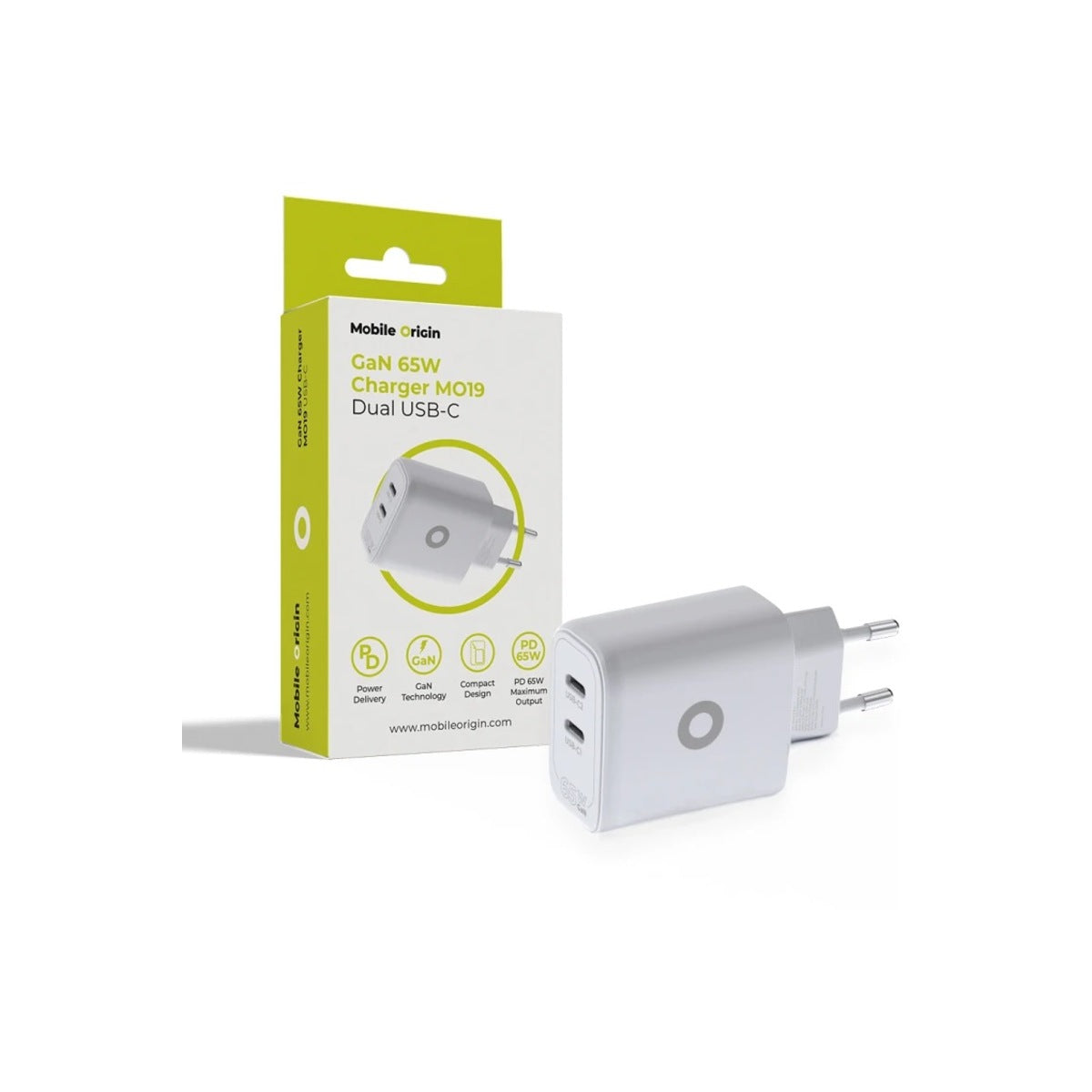 65W adaptér Mobile Origin GaN Dual USB-C Charger MO19 - bílý - iSTYLE CZ