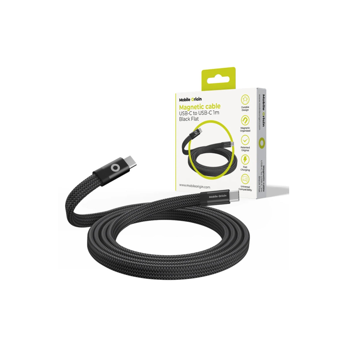 Magnetický 60W nabíjecí kabel Mobile Origin Original Flat Cable USB-C / USB-C 1m - černý - iSTYLE CZ
