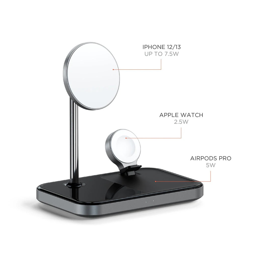 Hliníkový magnetický bezdrátový nabíjecí stojánek 3-in-1 Satechi - černý - iSTYLE CZ