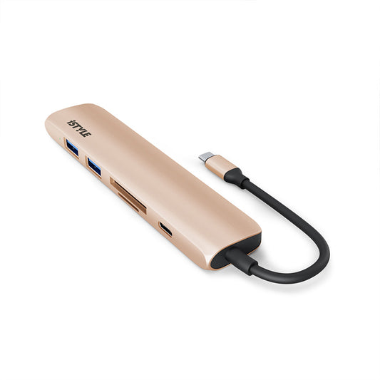 Hliníkový 8K HUB 6v1 s konektorem USB-C iSTYLE - zlatý - iSTYLE CZ