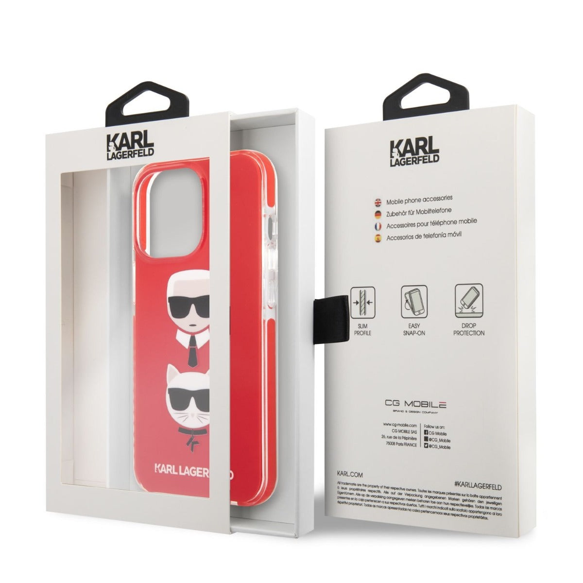 Kryt Karl Lagerfeld TPE Karl and Choupette Head pro iPhone 13 Pro Max - červený - iSTYLE CZ
