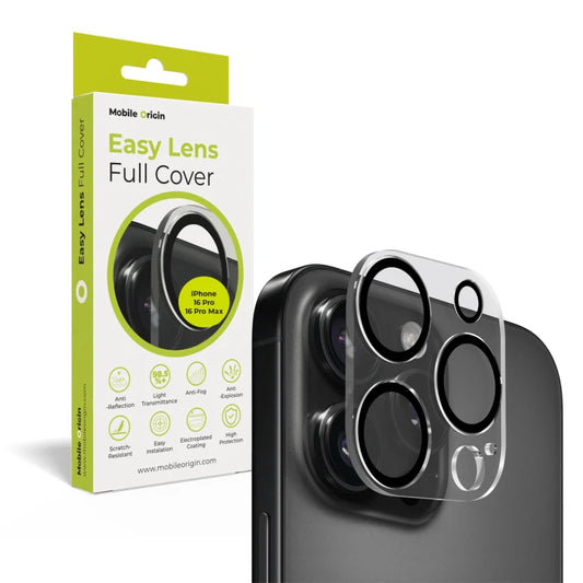 Sklo na fotoaparát pro iPhone 16 Pro / 16 Pro Max Mobile Origin Easy Lens Full Cover - průhledné