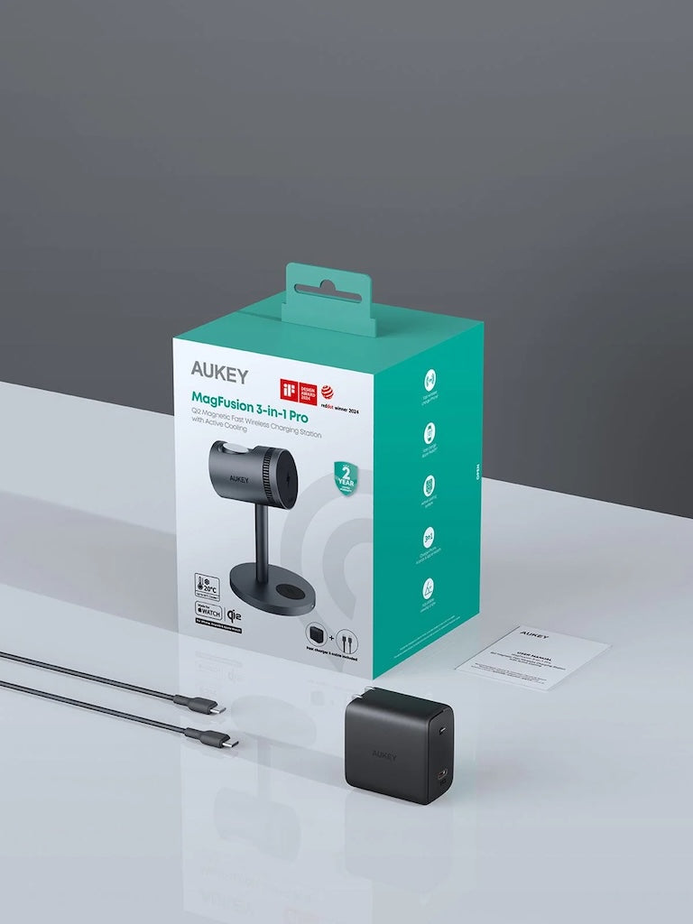 Bezdrátová rychlonabíječka s aktivním chladícím systémem Aukey MagLink LC-MC311A 3v1 - iSTYLE CZ