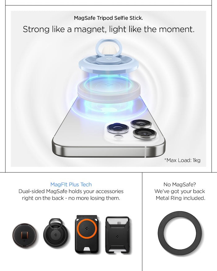 Stativ Spigen Selfie Stick MagSafe+ Tripod - světlý - iSTYLE CZ