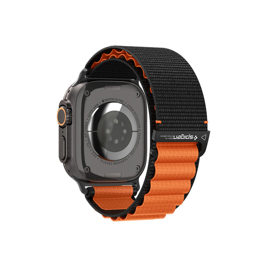 Řemínek pro Apple Watch 49mm/46mm/45mm/44mm Spigen Fabric Band (Hook) - černo-oranžový