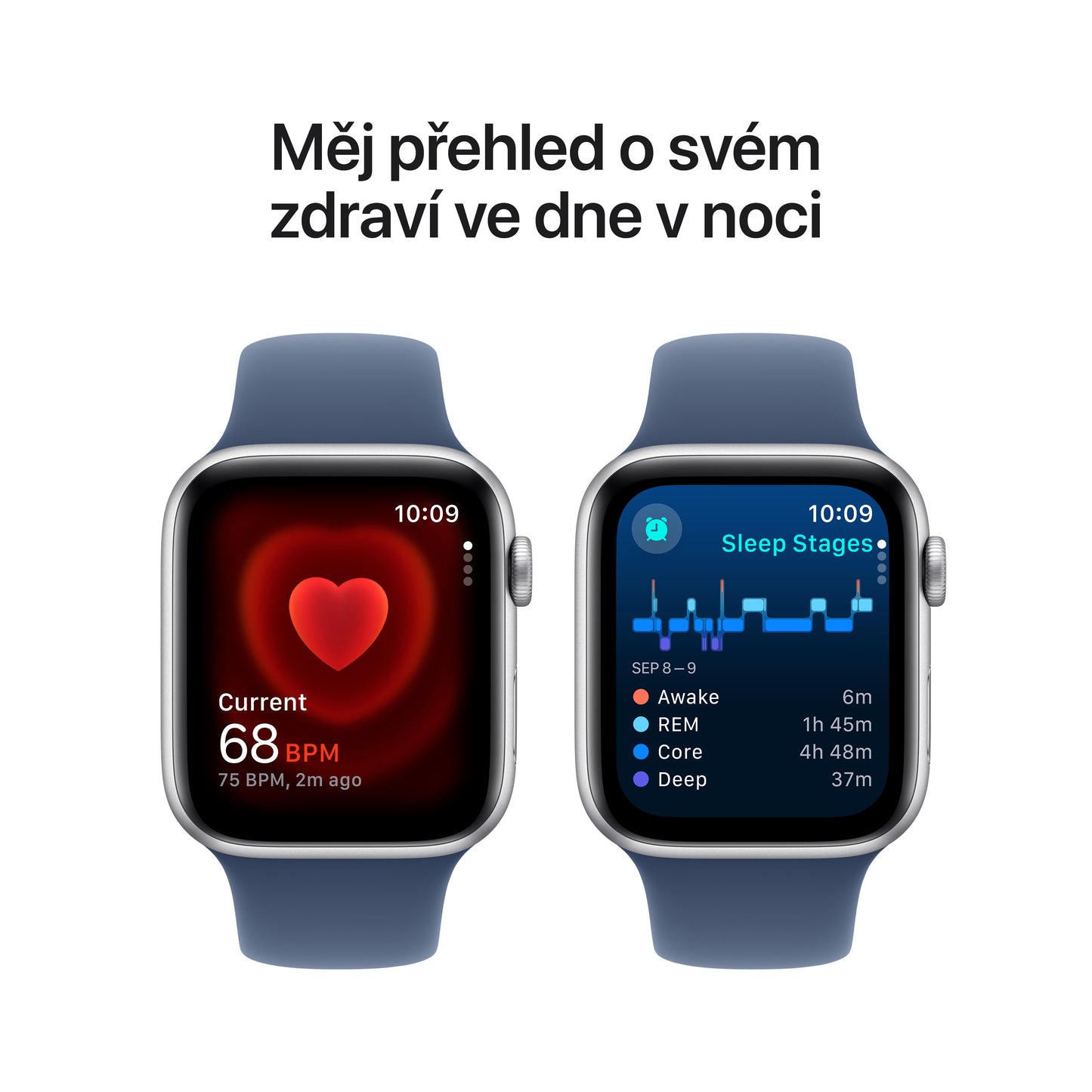 Apple Watch SE GPS 40mm stříbrné hliníkové pouzdro s denimovým sportovním řemínkem - M/L