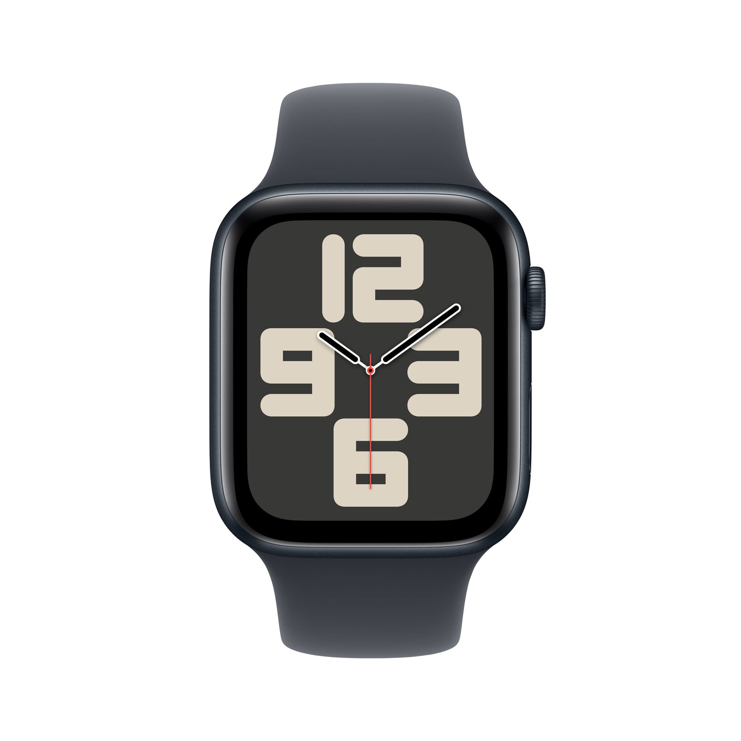 Apple Watch SE GPS 44mm temně ikoustové hliníkové pouzdro s temně inkoustovým sportovním řemínkem - S/M