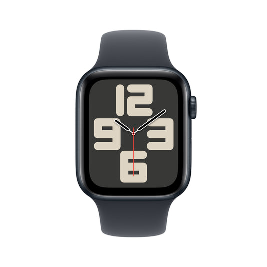 Apple Watch SE GPS 44mm temně ikoustové hliníkové pouzdro s temně inkoustovým sportovním řemínkem - S/M