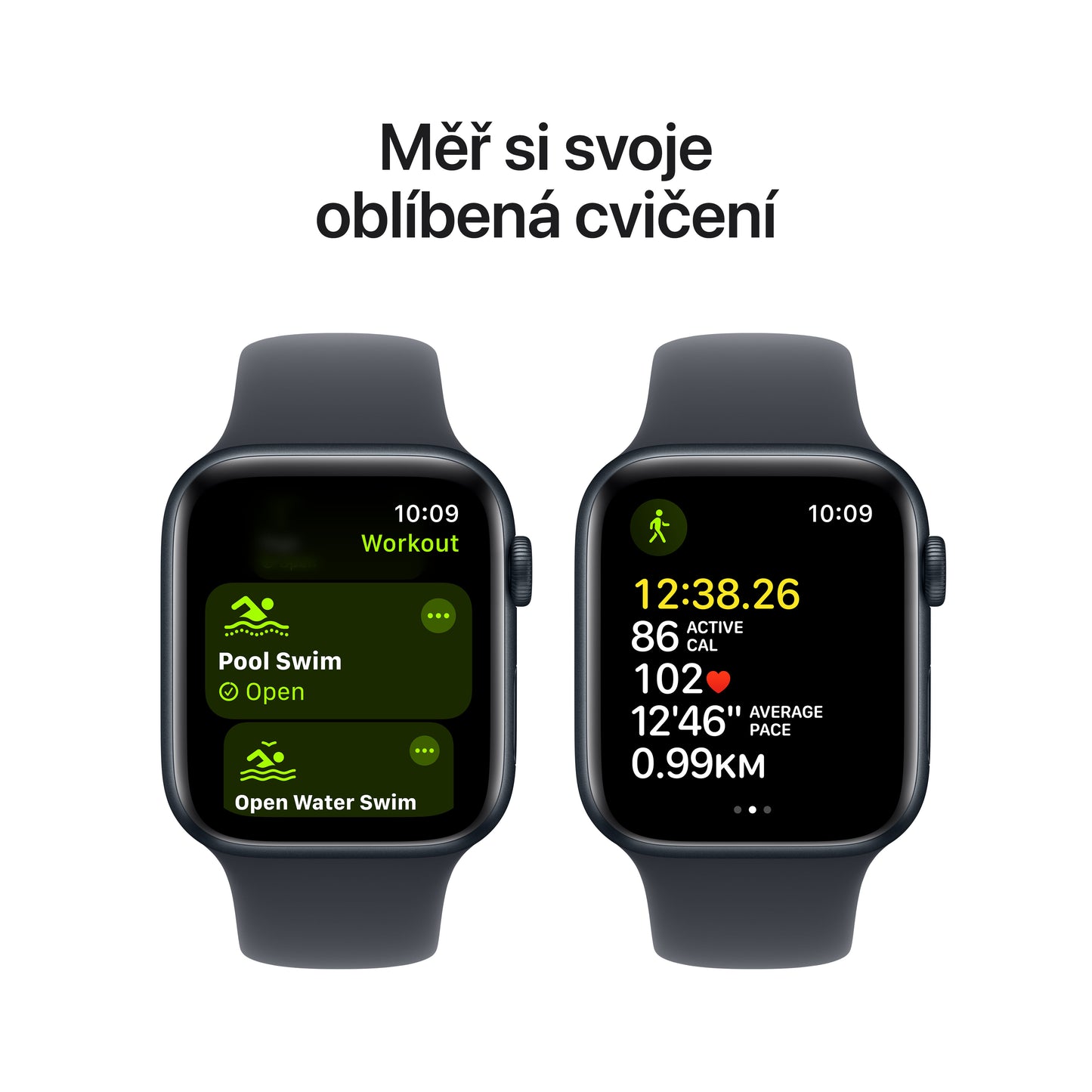 Apple Watch SE GPS 44mm temně ikoustové hliníkové pouzdro s temně inkoustovým sportovním řemínkem - S/M