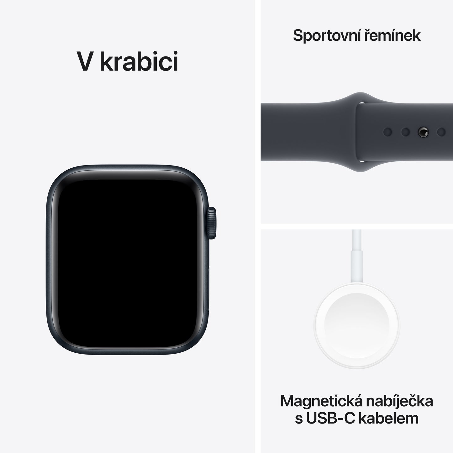 Apple Watch SE GPS 44mm temně ikoustové hliníkové pouzdro s temně inkoustovým sportovním řemínkem - S/M