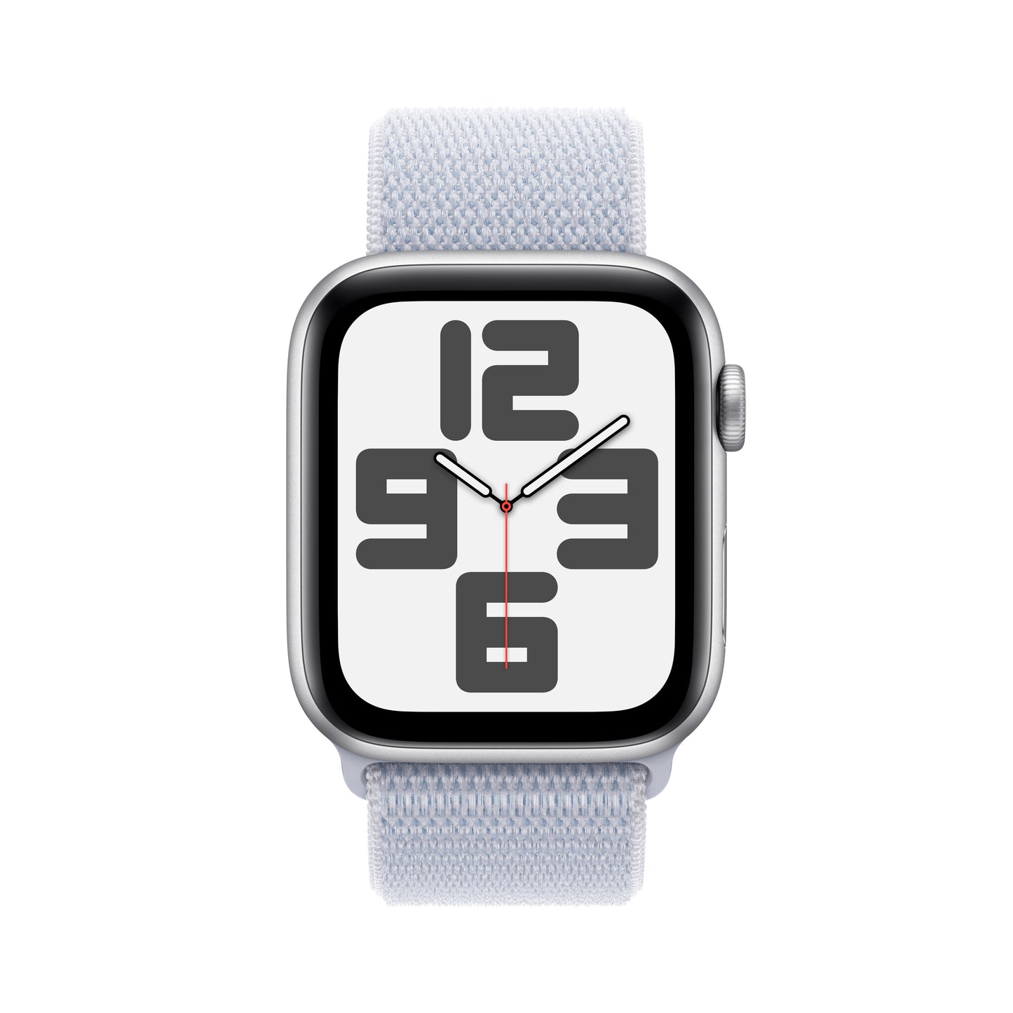 Apple Watch SE GPS 44mm stříbrné hliníkové pouzdro s oblačně modrým provlékacím sportovním řemínkem