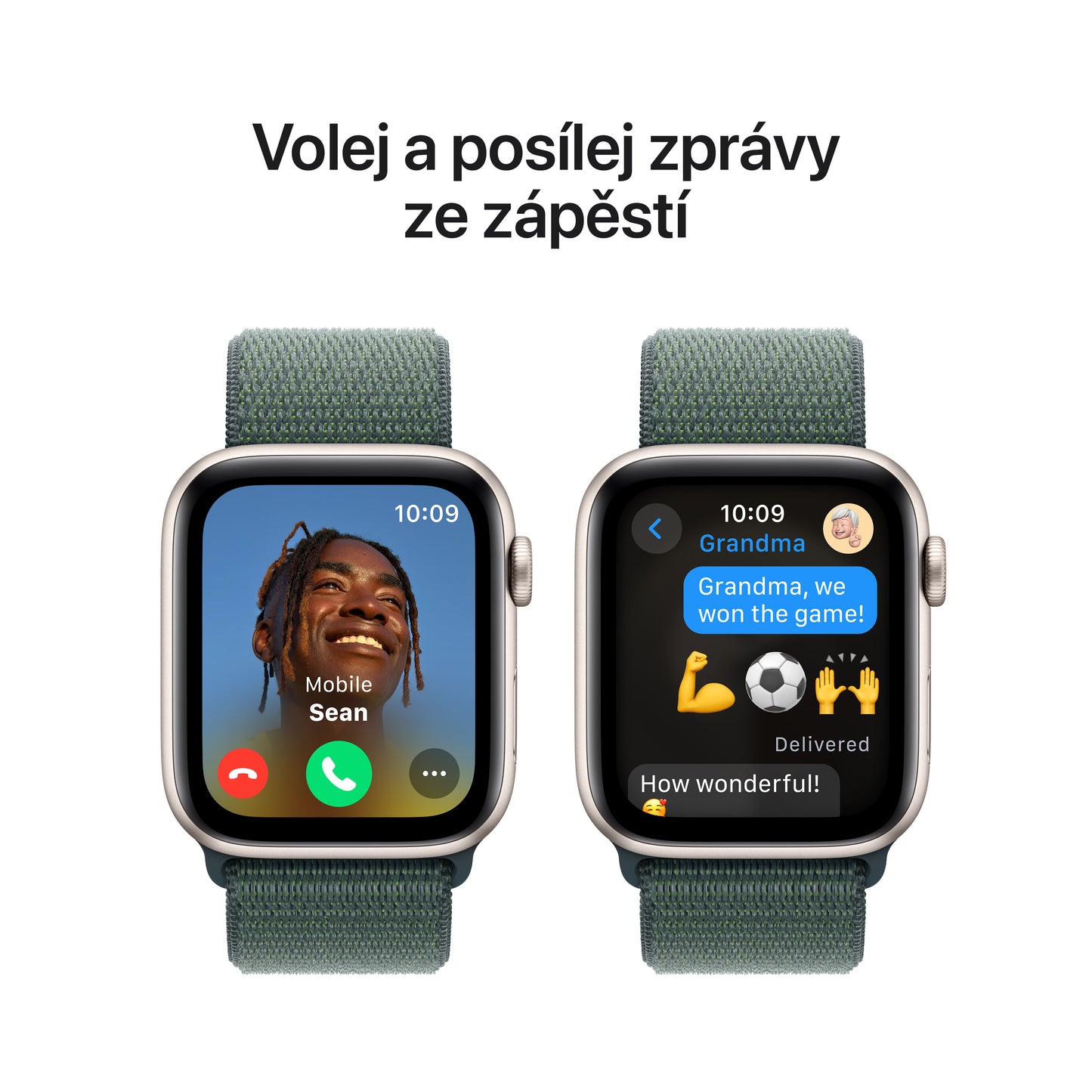 Apple Watch SE GPS 44mm hvězdně bílé hliníkové pouzdro s jezerně zeleným provlékacím sportovním řemínkem