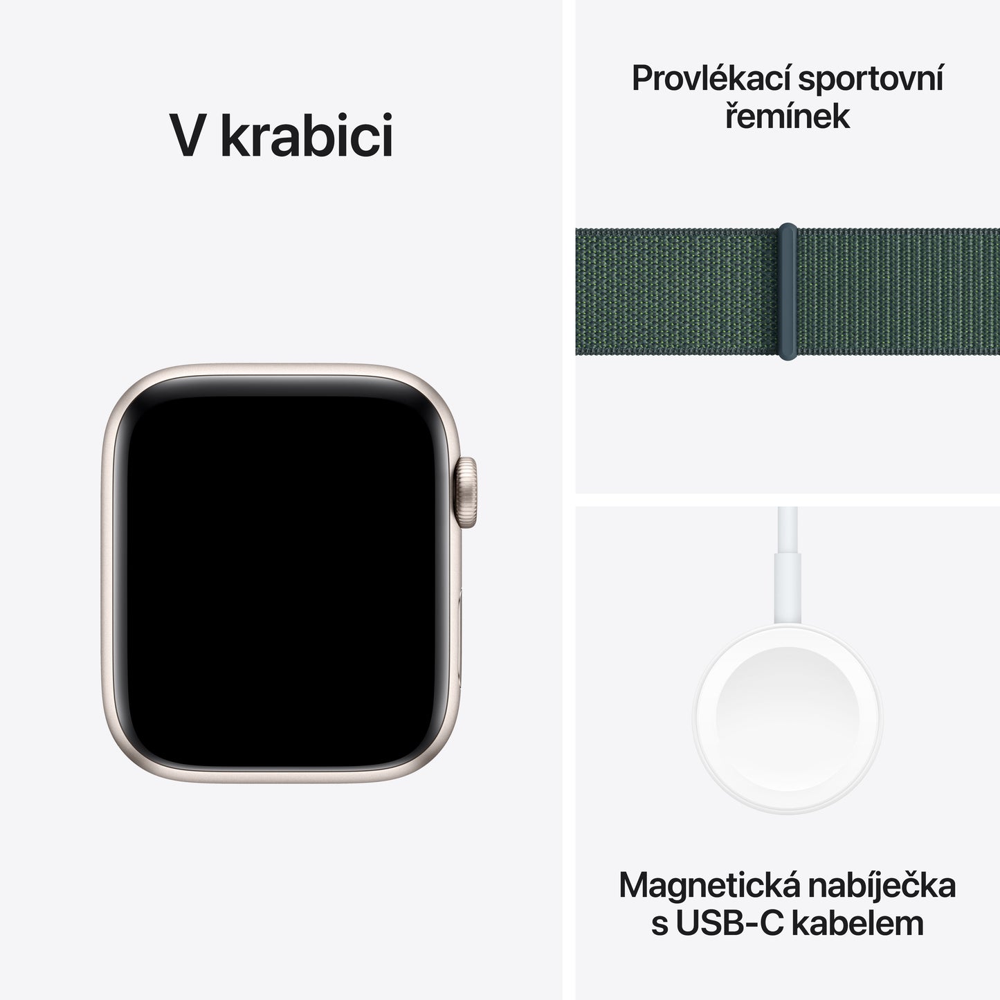 Apple Watch SE GPS 44mm hvězdně bílé hliníkové pouzdro s jezerně zeleným provlékacím sportovním řemínkem