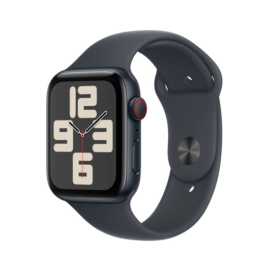 Apple Watch SE GPS + Cellular 44mm temně ikoustové hliníkové pouzdro s temně inkoustovým sportovním řemínkem - S/M