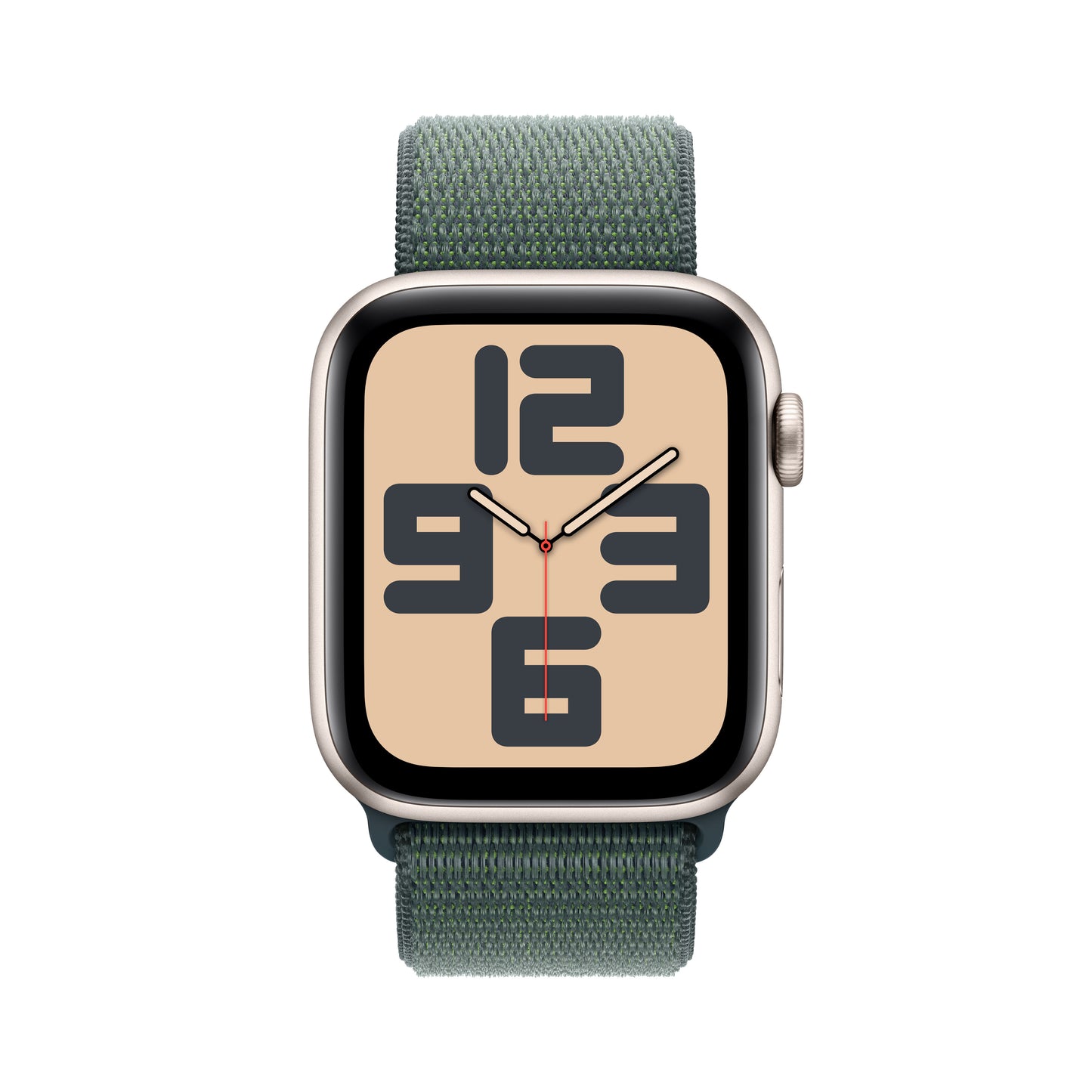 Apple Watch SE GPS + Cellular 44mm hvězdně bílé hliníkové pouzdro s jezerně zeleným provlékacím sportovním řemínkem