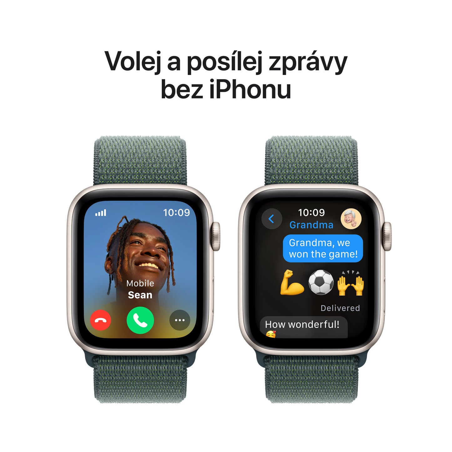 Apple Watch SE GPS + Cellular 44mm hvězdně bílé hliníkové pouzdro s jezerně zeleným provlékacím sportovním řemínkem
