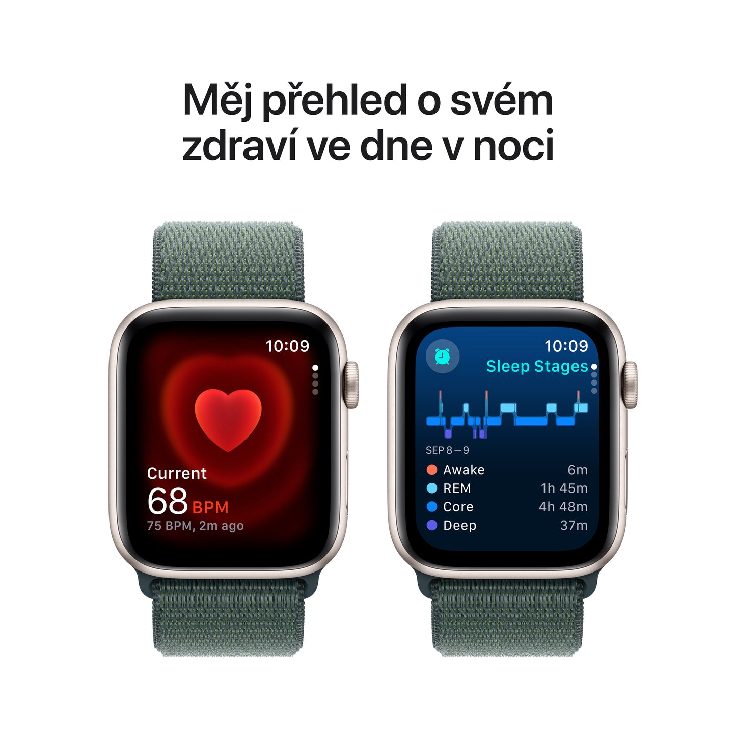 Apple Watch SE GPS + Cellular 44mm hvězdně bílé hliníkové pouzdro s jezerně zeleným provlékacím sportovním řemínkem