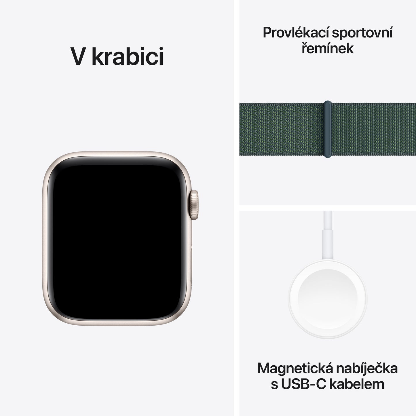 Apple Watch SE GPS + Cellular 44mm hvězdně bílé hliníkové pouzdro s jezerně zeleným provlékacím sportovním řemínkem
