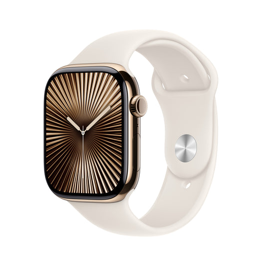 Apple Watch Series 10 GPS + Cellular 42mm zlaté titanové pouzdro s hvězdně bílým sportovním řemínkem - M/L