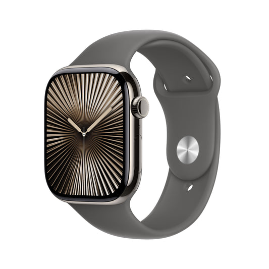 Apple Watch Series 10 GPS + Cellular 42mm přírodní titanové pouzdro se skálově šedým sportovním řemínkem - S/M