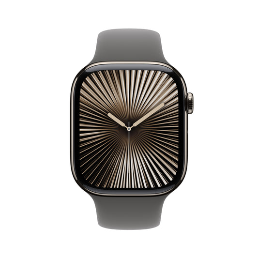 Apple Watch Series 10 GPS + Cellular 42mm přírodní titanové pouzdro se skálově šedým sportovním řemínkem - S/M
