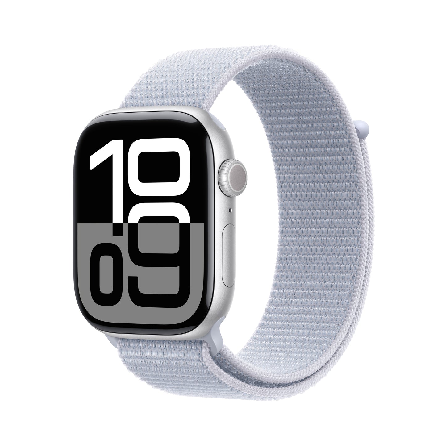 Apple Watch Series 10 GPS + Cellular 42mm stříbné hliníkové pouzdro s oblačně modrým provlékacím sportovním řemínkem