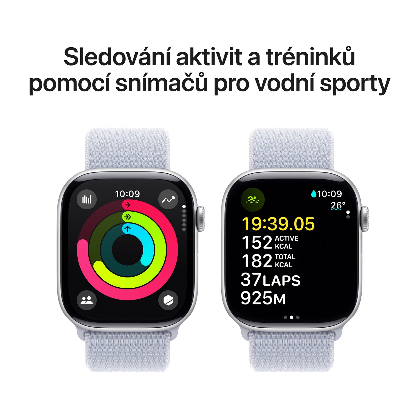 Apple Watch Series 10 GPS + Cellular 42mm stříbné hliníkové pouzdro s oblačně modrým provlékacím sportovním řemínkem