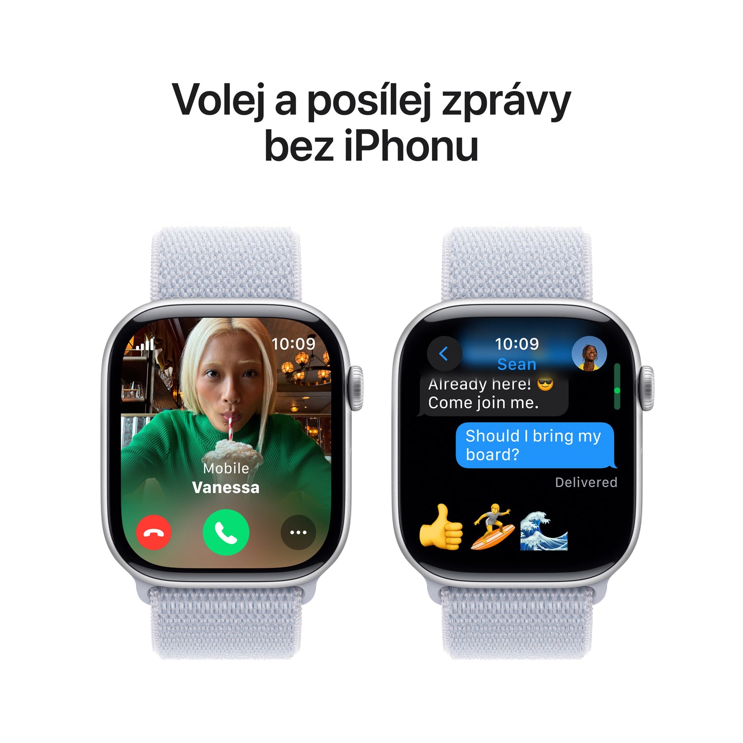 Apple Watch Series 10 GPS + Cellular 42mm stříbné hliníkové pouzdro s oblačně modrým provlékacím sportovním řemínkem