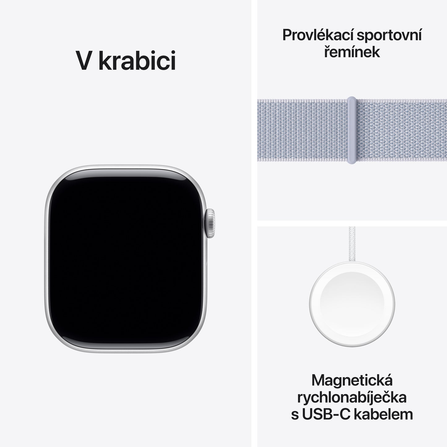 Apple Watch Series 10 GPS + Cellular 42mm stříbné hliníkové pouzdro s oblačně modrým provlékacím sportovním řemínkem