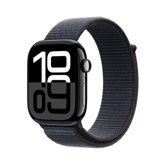 Apple Watch Series 10 GPS + Cellular 46mm klavírně černé hliníkové pouzdro s inkoustově fialovým sportovním provlékacím řemínkem