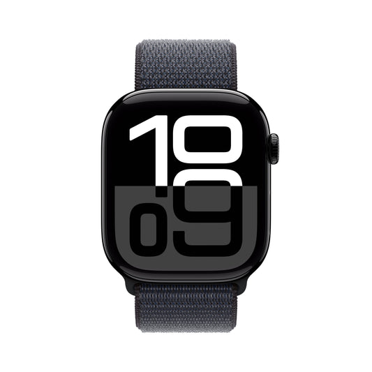 Apple Watch Series 10 GPS + Cellular 46mm klavírně černé hliníkové pouzdro s inkoustově fialovým sportovním provlékacím řemínkem