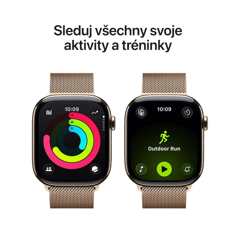 Apple Watch Series 11 GPS + Cellular 42mm zlatě titanové pouzdro se zlatě ocelovým milánským tahem - iSTYLE CZ