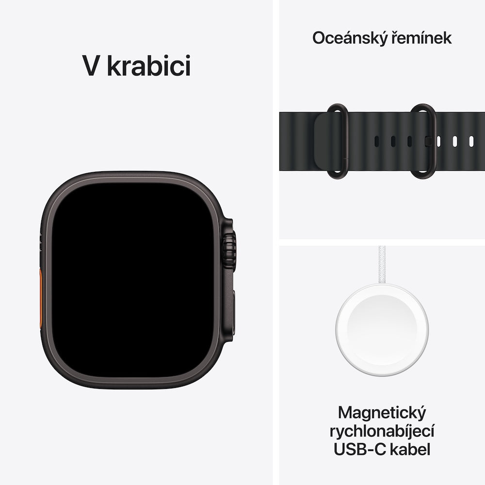 Apple Watch Ultra 3 GPS + Cellular 49mm černě titanové pouzdro s černým oceánským řemínkem - iSTYLE CZ