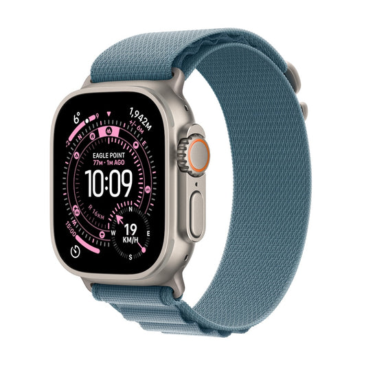 Apple Watch Ultra 3 GPS + Cellular 49mm přírodně titanové pouzdro se světle modrým alpským tahem - M - iSTYLE CZ