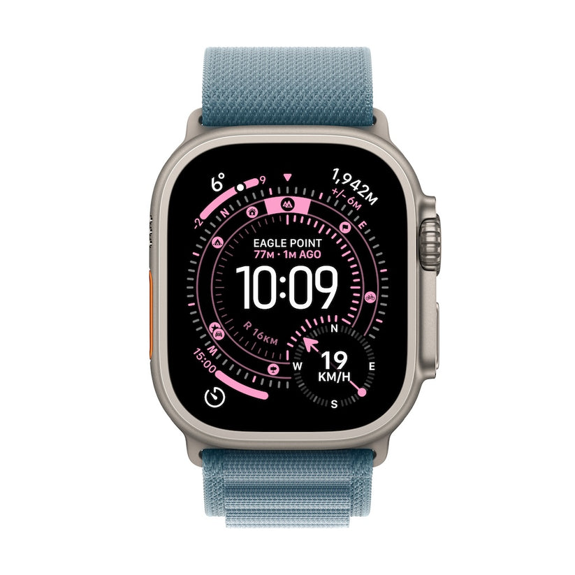 Apple Watch Ultra 3 GPS + Cellular 49mm přírodně titanové pouzdro se světle modrým alpským tahem - S - iSTYLE CZ