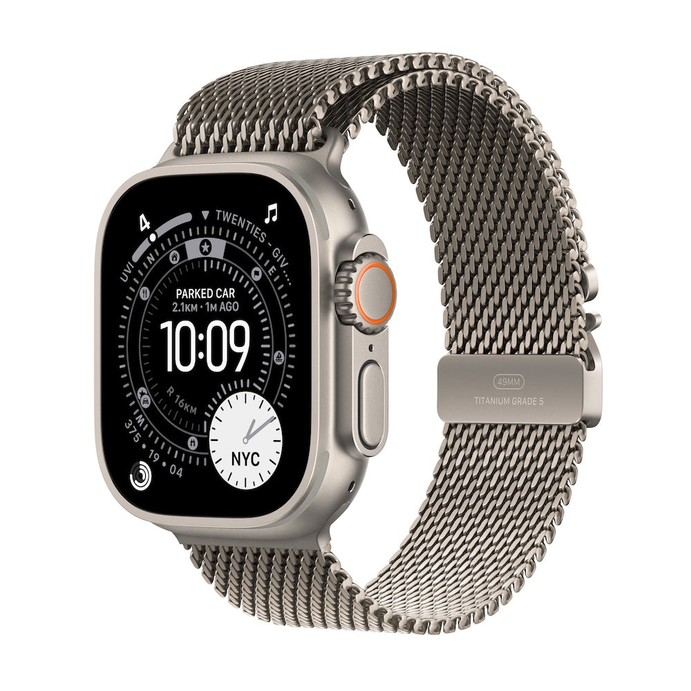 Apple Watch Ultra 3 GPS + Cellular 49mm přírodně titanové pouzdro s přírodně titanovým milánským tahem z titanu - M (otevřený) - iSTYLE.cz