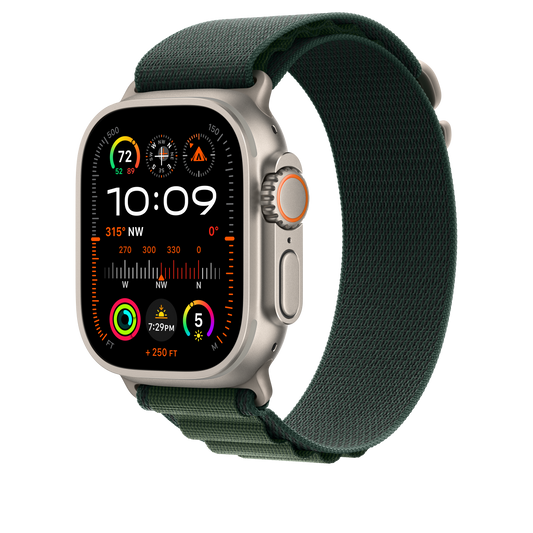 Apple Watch 44/45/46/49mm tmavě zelený Alpský tah – střední – provedení z přírodního titanu - iSTYLE CZ