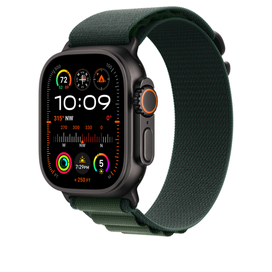 Apple Watch 44/45/46/49mm tmavě zelený Alpský tah – malý – provedení z černého titanu - iSTYLE CZ