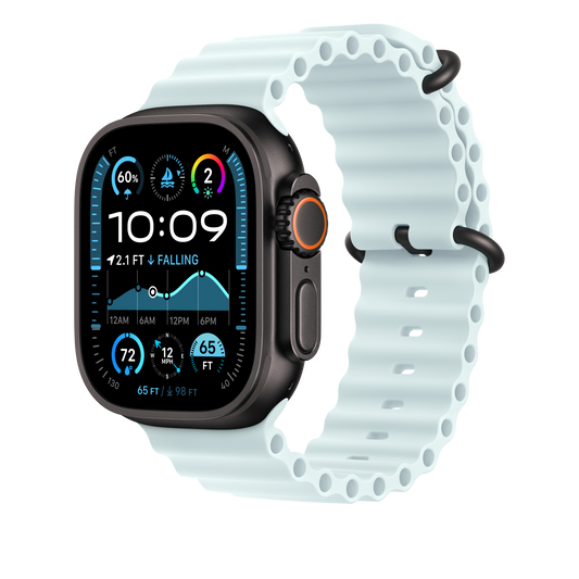 Apple Watch 44/45/46/49mm ledově modrý Oceánský řemínek – provedení z černého titanu - iSTYLE CZ