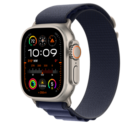 Apple Watch 44/45/46/49mm námořnicky modrý Alpský tah – velký – provedení z přírodního titanu - iSTYLE CZ