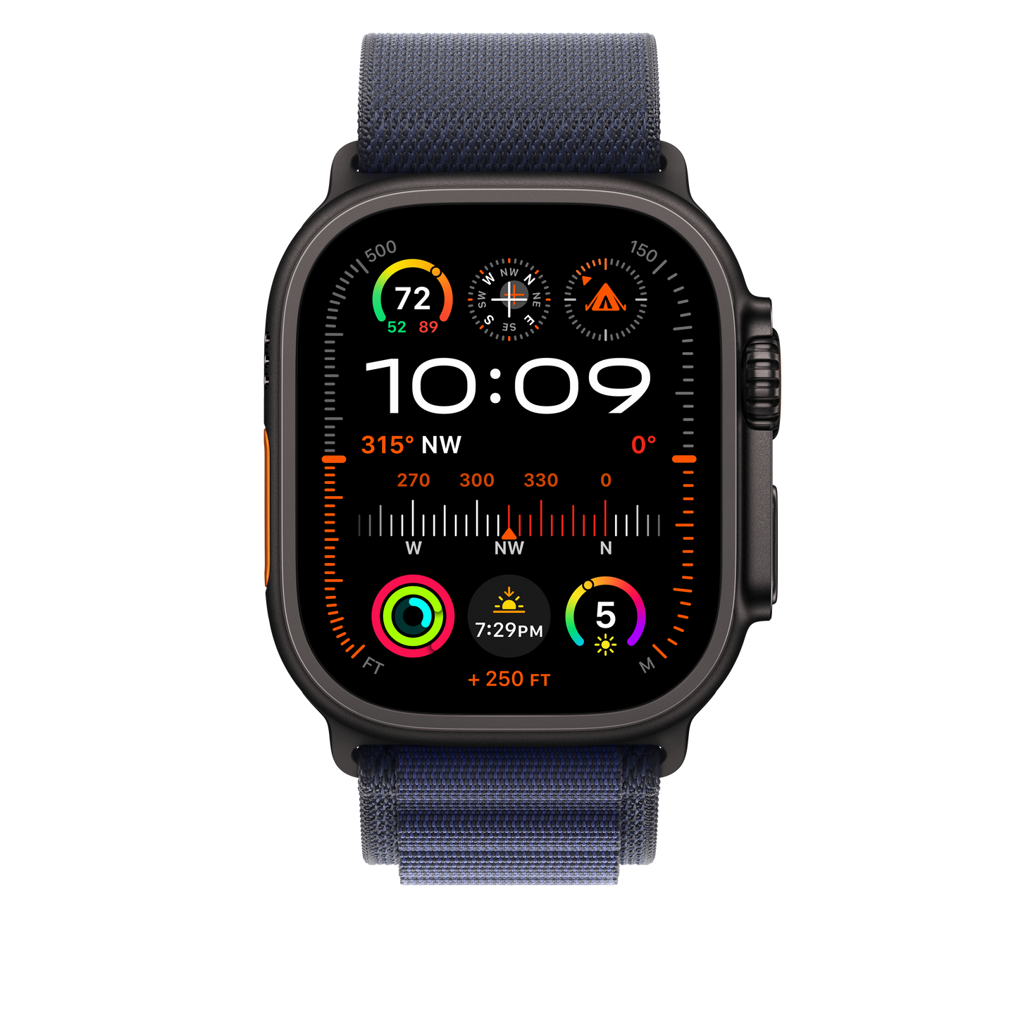 Apple Watch 44/45/46/49mm námořnicky modrý Alpský tah – střední – provedení z černého titanu - iSTYLE CZ