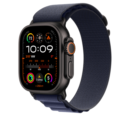 Apple Watch 44/45/46/49mm námořnicky modrý Alpský tah – malý – provedení z černého titanu - iSTYLE CZ