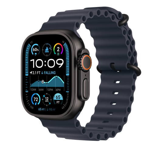 Apple Watch 44/45/46/49mm námořnicky modrý Oceánský řemínek – provedení z černého titanu - iSTYLE CZ