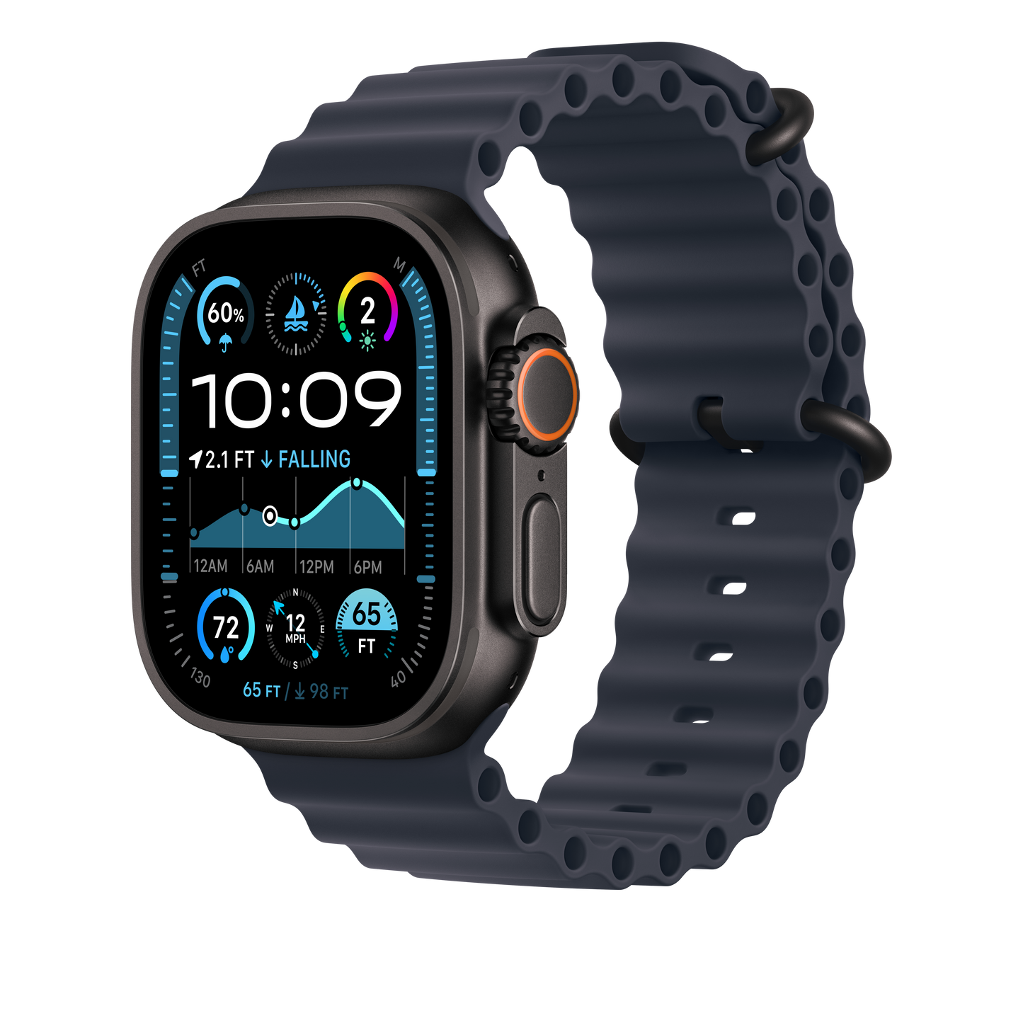 Apple Watch 44/45/46/49mm námořnicky modré prodloužení Oceánského řemínku – provedení z černého titanu - iSTYLE CZ