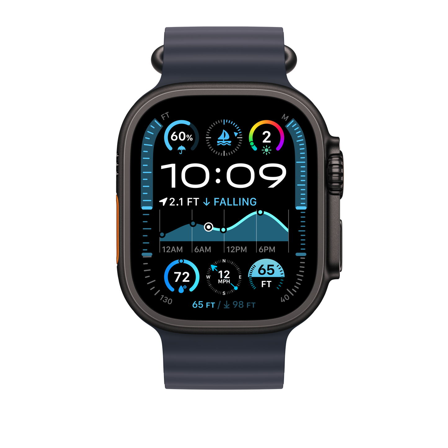Apple Watch 44/45/46/49mm námořnicky modré prodloužení Oceánského řemínku – provedení z černého titanu - iSTYLE CZ