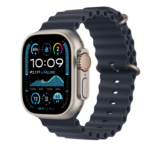Apple Watch 44/45/46/49mm námořnicky modré prodloužení Oceánského řemínku – provedení z přírodního titanu - iSTYLE CZ