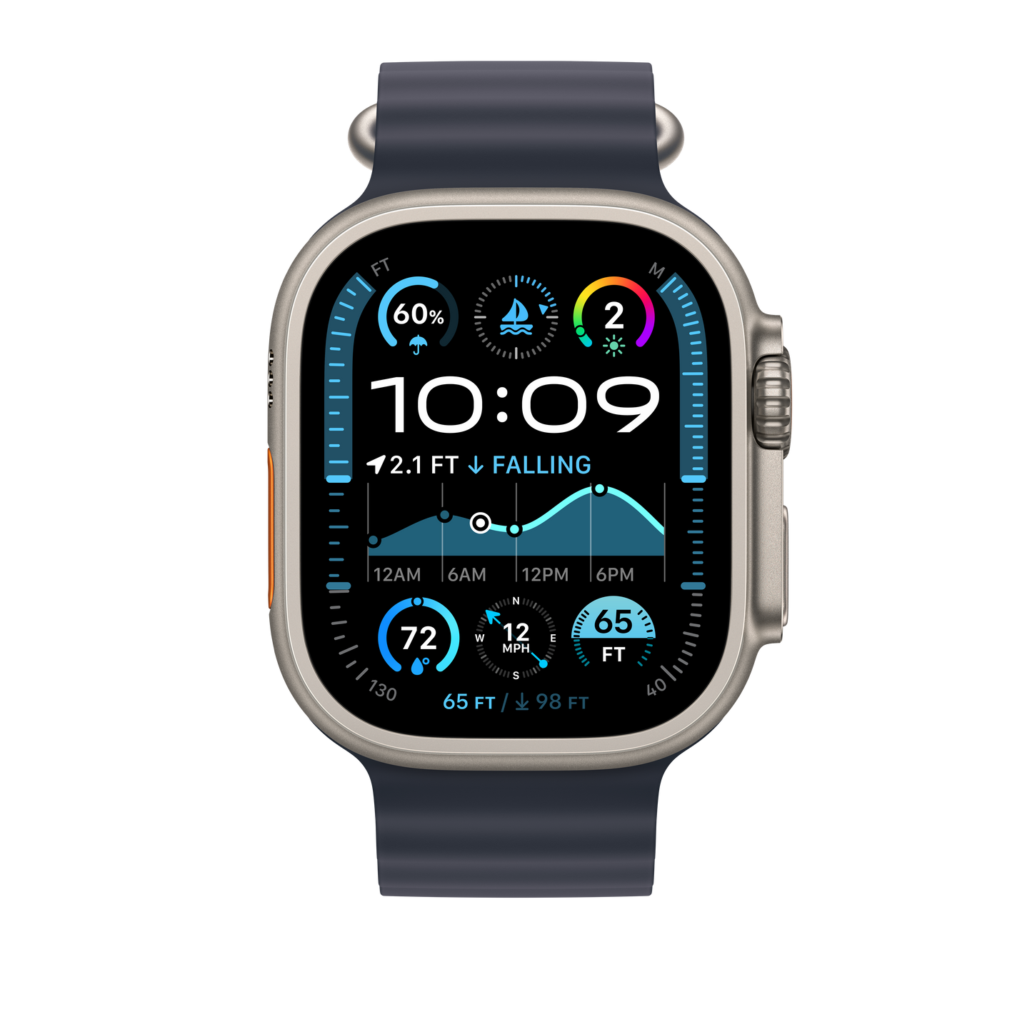 Apple Watch 44/45/46/49mm námořnicky modrý Oceánský řemínek – provedení z přírodního titanu - iSTYLE CZ